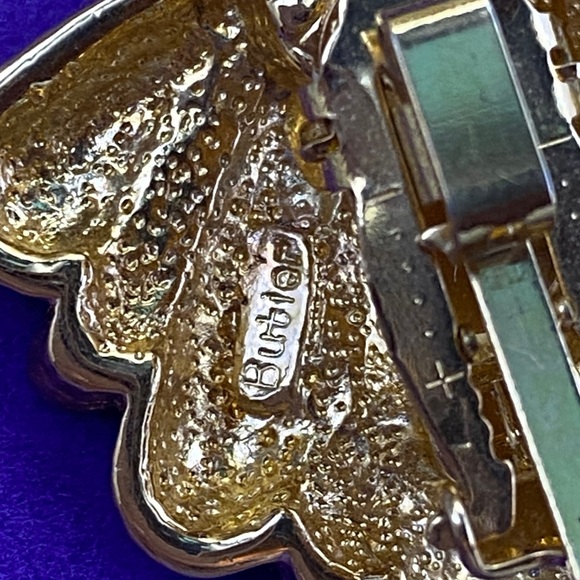 💛 Vintage Butler Gold Plated Fan Crystal Clip On Earrings - Picture 2 of 4